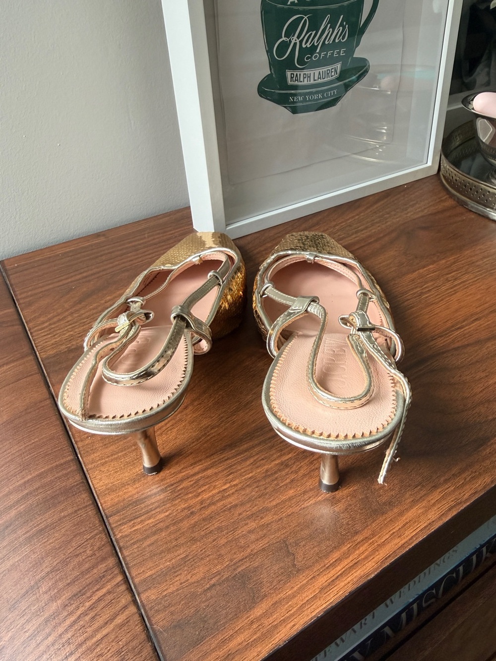 Jcrew Gold Sequin Pointed Slingback Heels- 7 - Picture 4 of 5